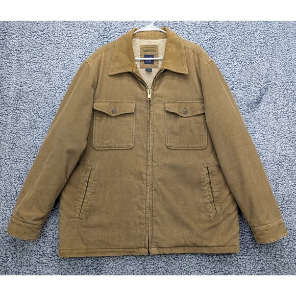 Y2K GAP Sherpa Lined Corduroy Jacket Mens XL Full Zip Trucker Classic 90s Brown - Picture 1 of 14